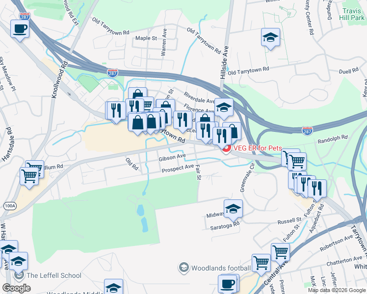 map of restaurants, bars, coffee shops, grocery stores, and more near 30 Dobbs Ferry Road in White Plains