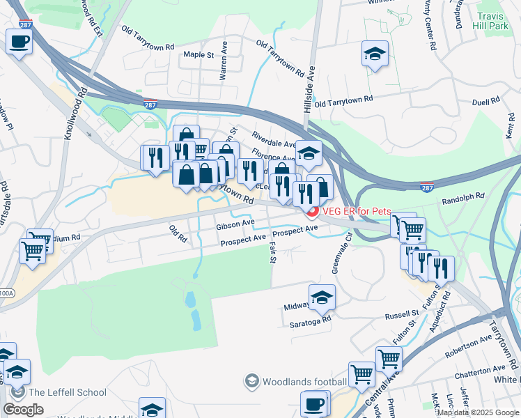map of restaurants, bars, coffee shops, grocery stores, and more near 253 Tarrytown Road in White Plains
