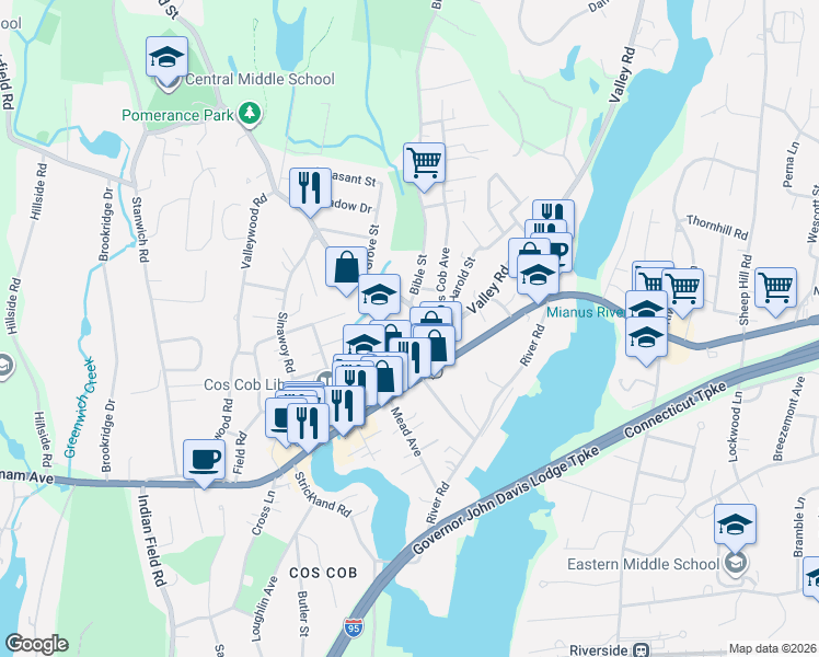 map of restaurants, bars, coffee shops, grocery stores, and more near 22 Orchard Street in Greenwich