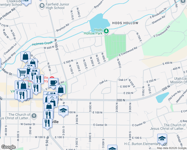 map of restaurants, bars, coffee shops, grocery stores, and more near 351 North 300 East in Kaysville