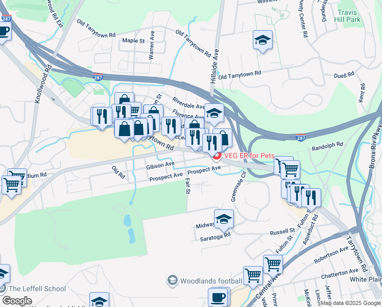 map of restaurants, bars, coffee shops, grocery stores, and more near 253 Tarrytown Road in White Plains