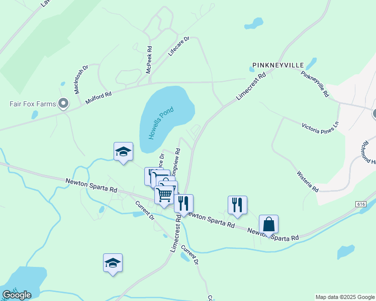 map of restaurants, bars, coffee shops, grocery stores, and more near 831 Limecrest Road in Newton