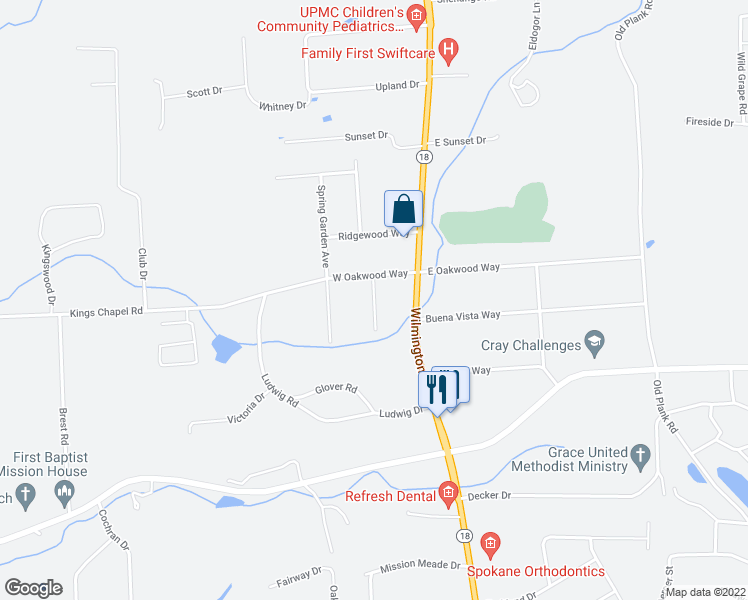 map of restaurants, bars, coffee shops, grocery stores, and more near 2900 Rosedale Avenue in New Castle