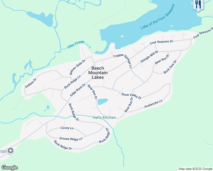 map of restaurants, bars, coffee shops, grocery stores, and more near 218 Snow Valley Drive in Drums