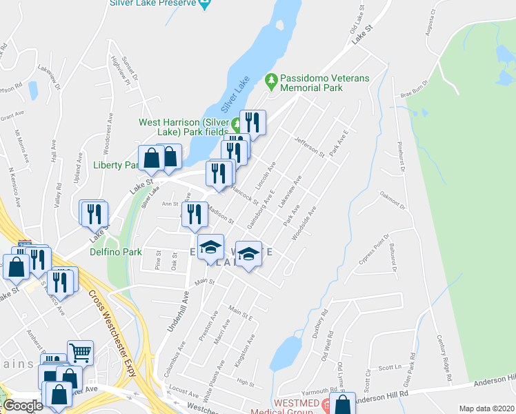 map of restaurants, bars, coffee shops, grocery stores, and more near 55 Hancock Street in Harrison