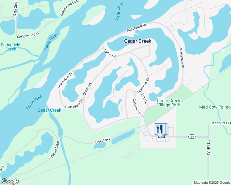 map of restaurants, bars, coffee shops, grocery stores, and more near 301 Highline Circle in Cedar Creek