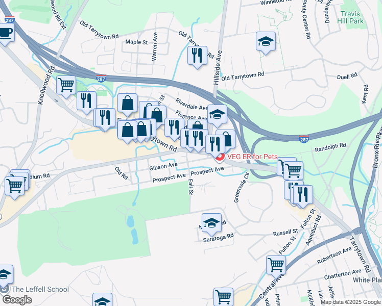 map of restaurants, bars, coffee shops, grocery stores, and more near 253 Tarrytown Road in White Plains