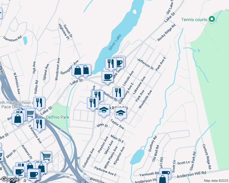 map of restaurants, bars, coffee shops, grocery stores, and more near 250 Columbus Avenue in Harrison