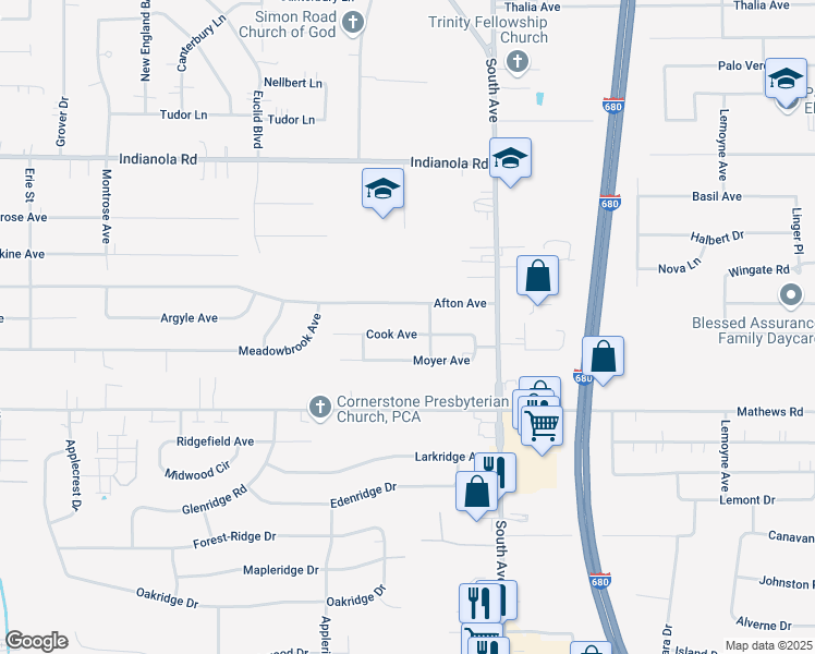 map of restaurants, bars, coffee shops, grocery stores, and more near 862 Cook Avenue in Youngstown