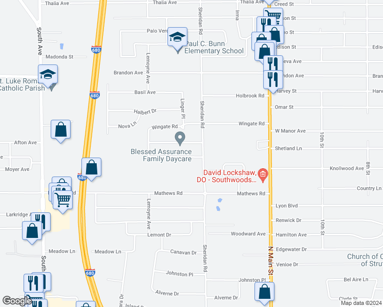 map of restaurants, bars, coffee shops, grocery stores, and more near 1890 Oles Avenue in Youngstown