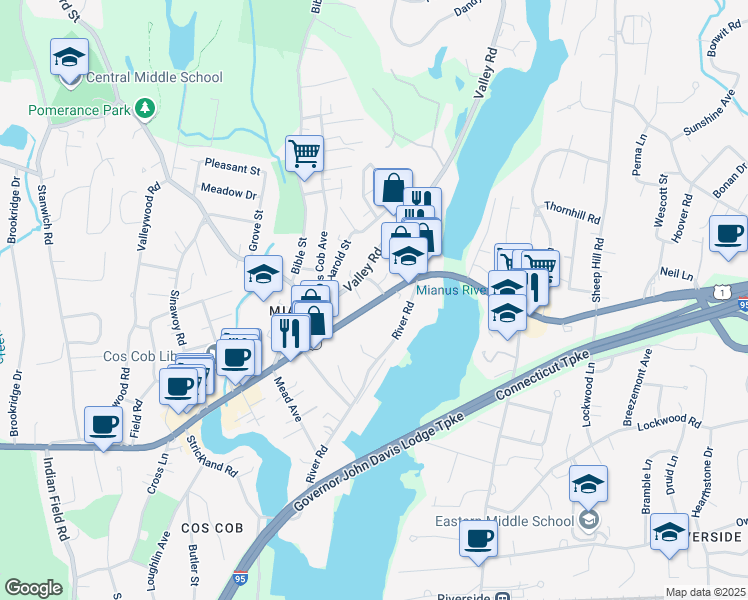 map of restaurants, bars, coffee shops, grocery stores, and more near 510 East Putnam Avenue in Greenwich
