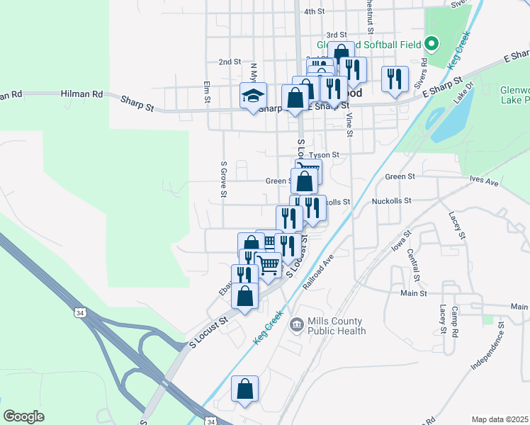 map of restaurants, bars, coffee shops, grocery stores, and more near 711 Nuckolls Street in Glenwood