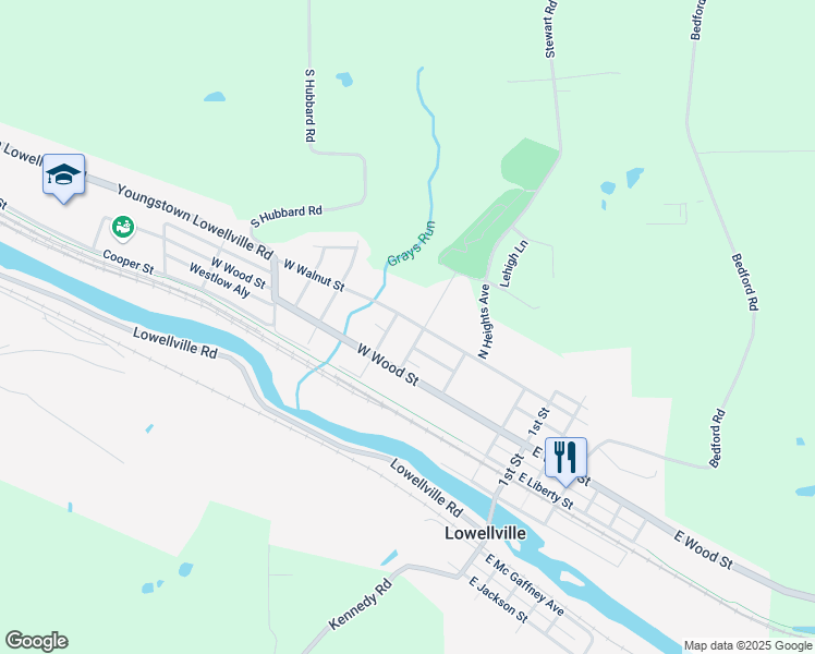 map of restaurants, bars, coffee shops, grocery stores, and more near 277 West Walnut Street in Lowellville