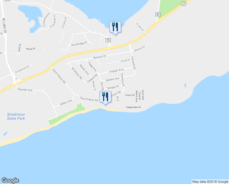 map of restaurants, bars, coffee shops, grocery stores, and more near 49 Deforest Road in Montauk