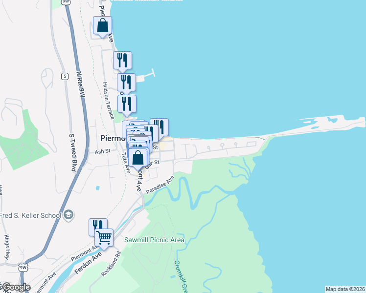 map of restaurants, bars, coffee shops, grocery stores, and more near 417 Harbor Cove in Piermont