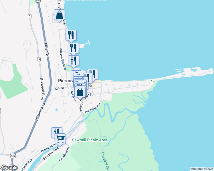 map of restaurants, bars, coffee shops, grocery stores, and more near 405 Harbor Cove in Piermont