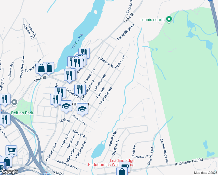 map of restaurants, bars, coffee shops, grocery stores, and more near 116 Park Avenue in Harrison