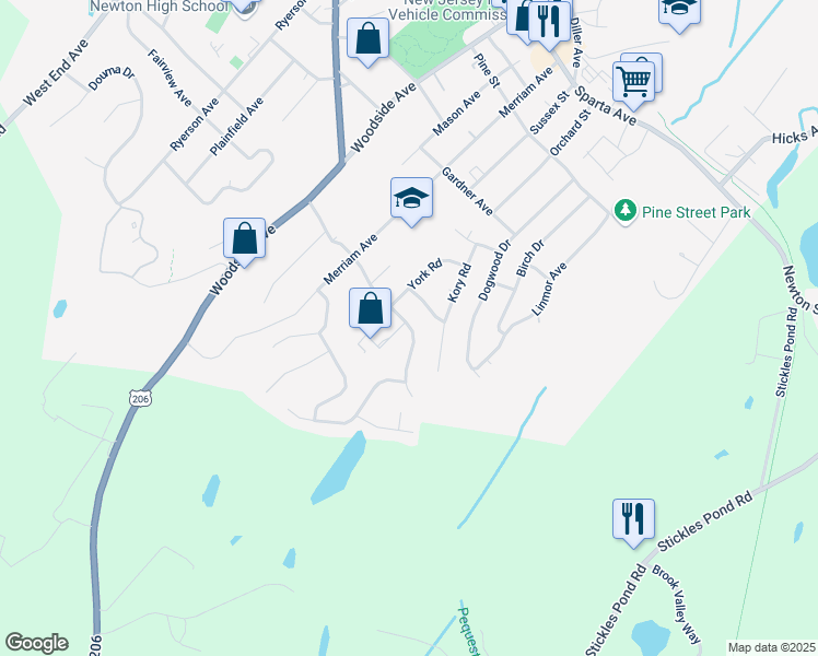 map of restaurants, bars, coffee shops, grocery stores, and more near 58 Paterson Avenue in Newton
