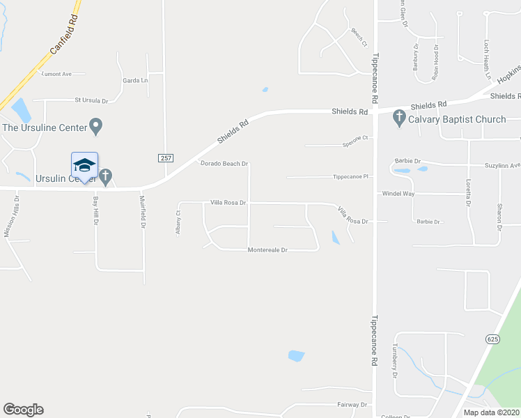 map of restaurants, bars, coffee shops, grocery stores, and more near 3735 Villa Rosa Drive in Canfield