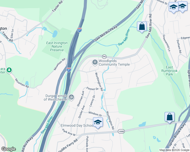 map of restaurants, bars, coffee shops, grocery stores, and more near 80 Worthington Road in White Plains
