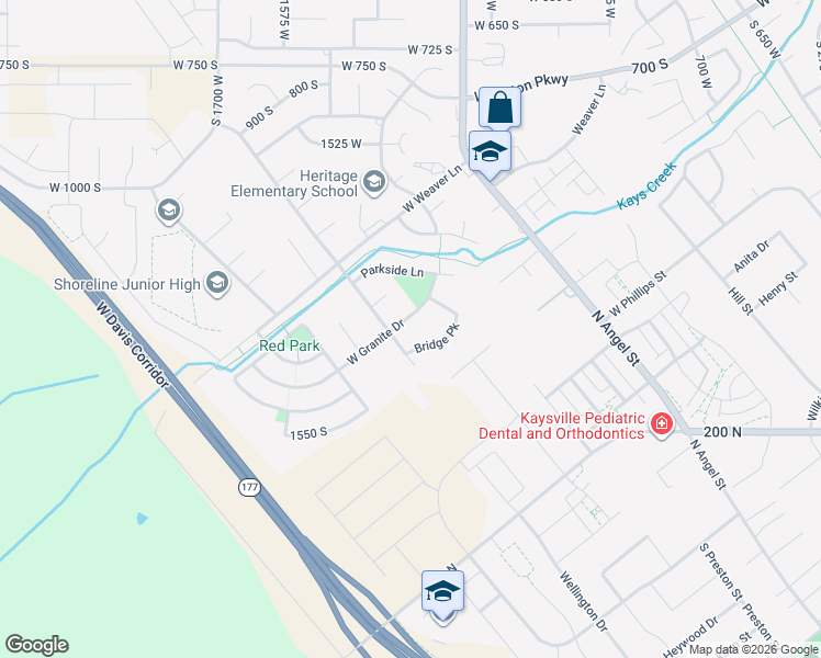 map of restaurants, bars, coffee shops, grocery stores, and more near 1311 W Granite Dr in Layton
