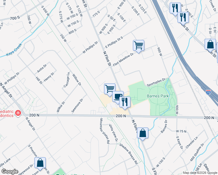 map of restaurants, bars, coffee shops, grocery stores, and more near West Pleasant View Drive in Kaysville