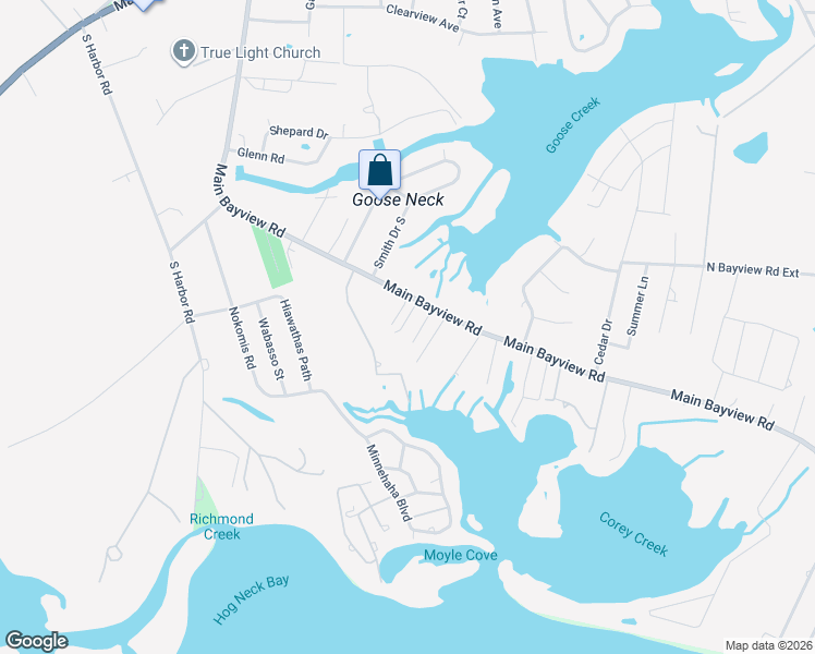 map of restaurants, bars, coffee shops, grocery stores, and more near 5530 Main Bayview Road in Southold