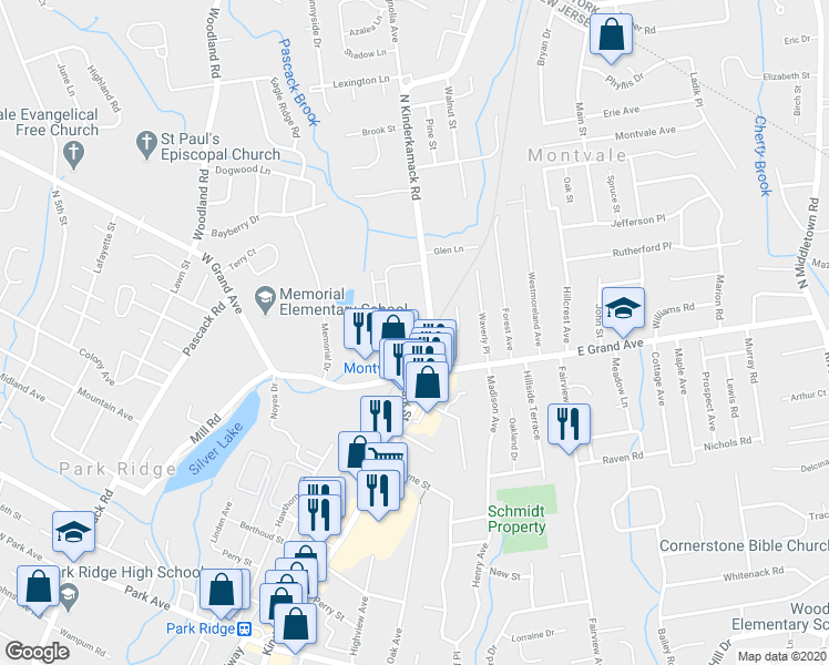 map of restaurants, bars, coffee shops, grocery stores, and more near 12 County Road 503 in Montvale