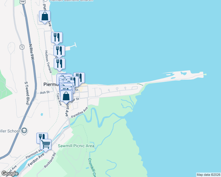 map of restaurants, bars, coffee shops, grocery stores, and more near 110 Abbottsford Gate in Piermont