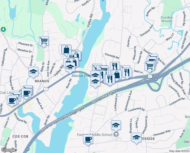 map of restaurants, bars, coffee shops, grocery stores, and more near 1037 East Putnam Avenue in Greenwich