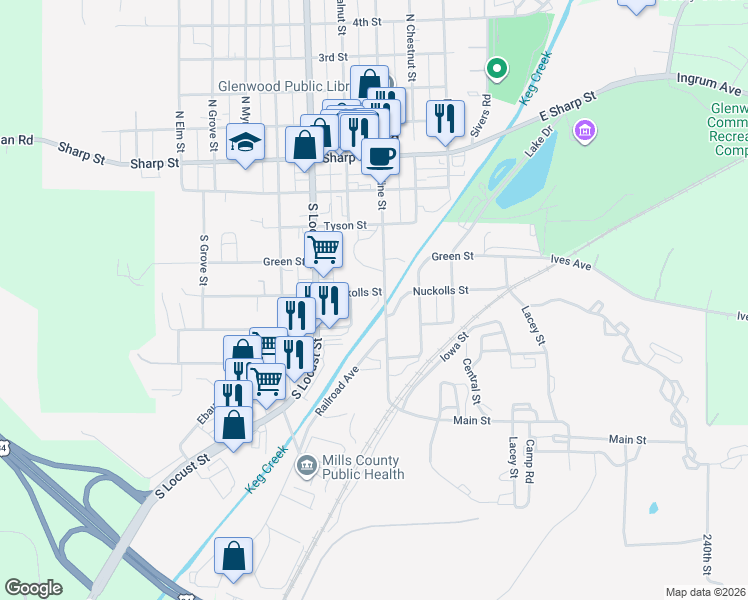 map of restaurants, bars, coffee shops, grocery stores, and more near 405 Nuckolls Street in Glenwood