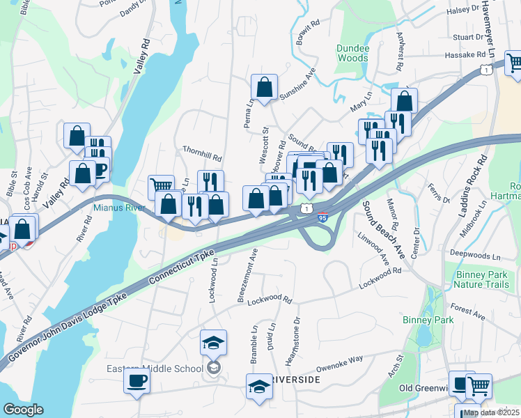 map of restaurants, bars, coffee shops, grocery stores, and more near in Greenwich