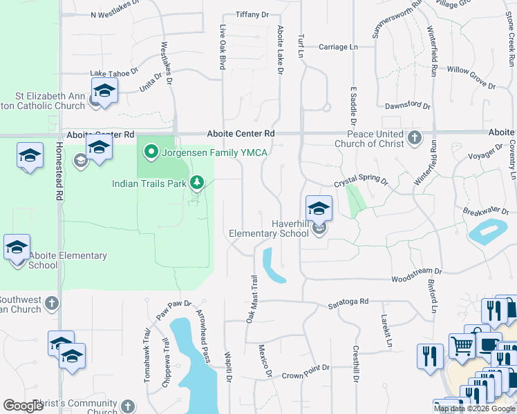 map of restaurants, bars, coffee shops, grocery stores, and more near 4606 Blue Water Ct in Fort Wayne