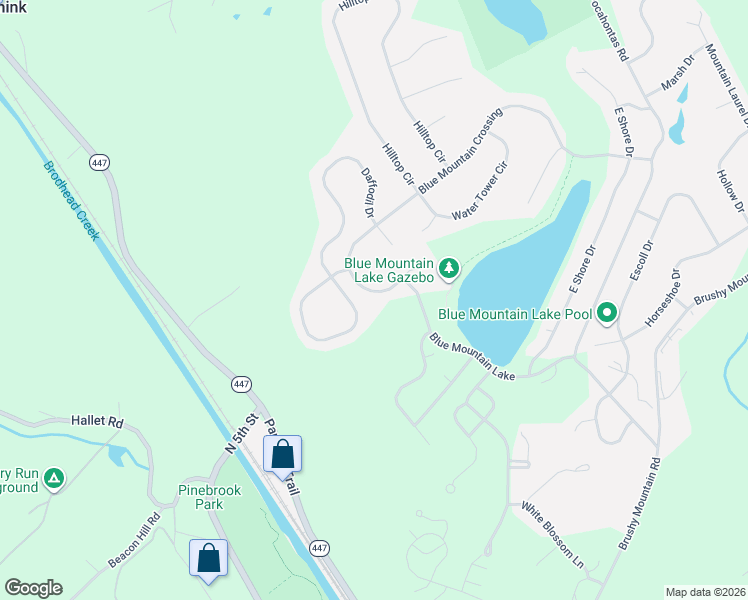 map of restaurants, bars, coffee shops, grocery stores, and more near 281 Blue Mountain Crossing in East Stroudsburg