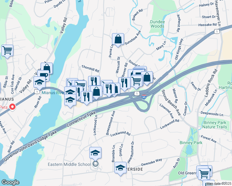map of restaurants, bars, coffee shops, grocery stores, and more near in Greenwich
