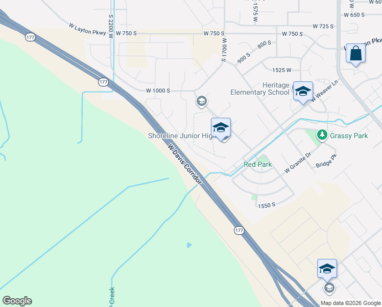 map of restaurants, bars, coffee shops, grocery stores, and more near 1244 South Grace Way in Layton