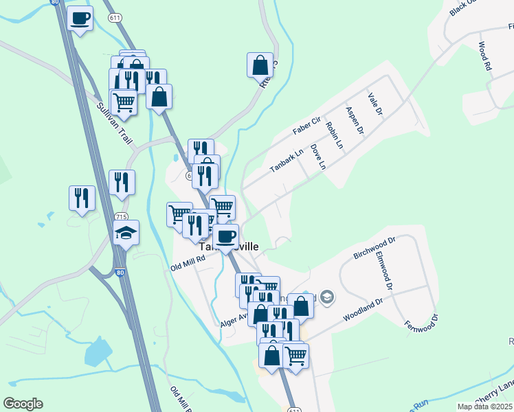 map of restaurants, bars, coffee shops, grocery stores, and more near 135 Fish Hill Road in Tannersville