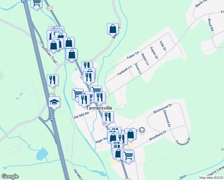 map of restaurants, bars, coffee shops, grocery stores, and more near 135 Fish Hill Road in Tannersville