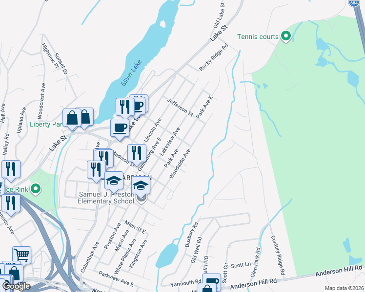 map of restaurants, bars, coffee shops, grocery stores, and more near 120 Park Avenue in Harrison