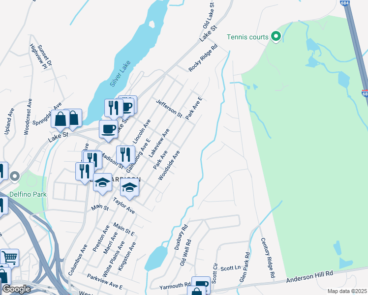 map of restaurants, bars, coffee shops, grocery stores, and more near 134 Woodside Avenue in Harrison
