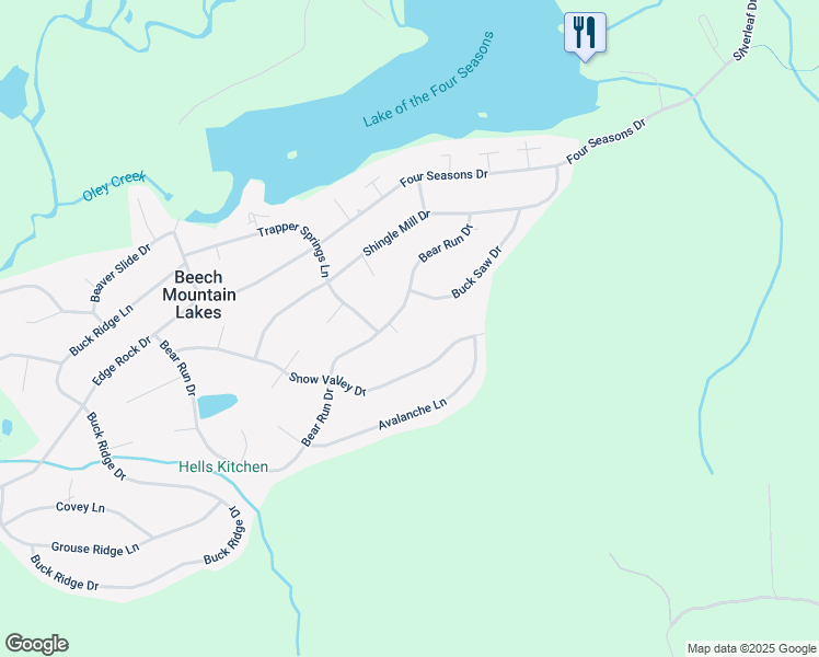 map of restaurants, bars, coffee shops, grocery stores, and more near 204 Bear Run Circle in Drums