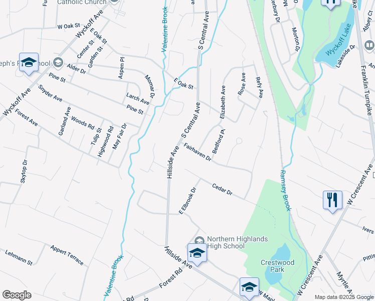 map of restaurants, bars, coffee shops, grocery stores, and more near 12 Fairhaven Drive in Allendale