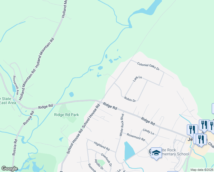 map of restaurants, bars, coffee shops, grocery stores, and more near 167 School House Road in Jefferson