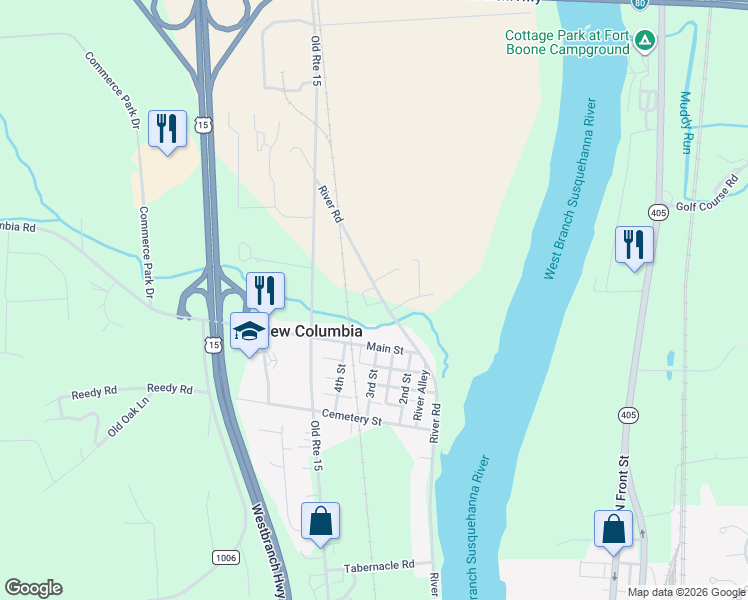 map of restaurants, bars, coffee shops, grocery stores, and more near 10491 River Road in New Columbia