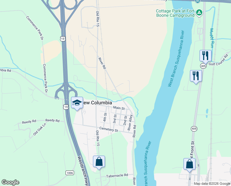 map of restaurants, bars, coffee shops, grocery stores, and more near 10491 River Road in New Columbia