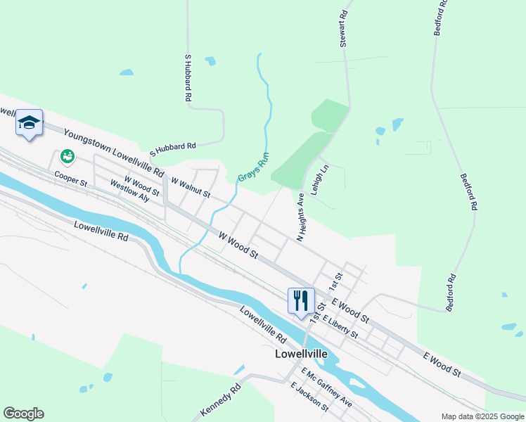 map of restaurants, bars, coffee shops, grocery stores, and more near 277 West Walnut Street in Lowellville