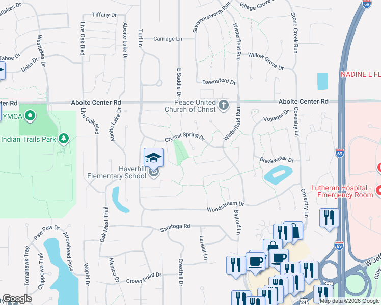 map of restaurants, bars, coffee shops, grocery stores, and more near 9318 Thunder Hill Pl in Fort Wayne