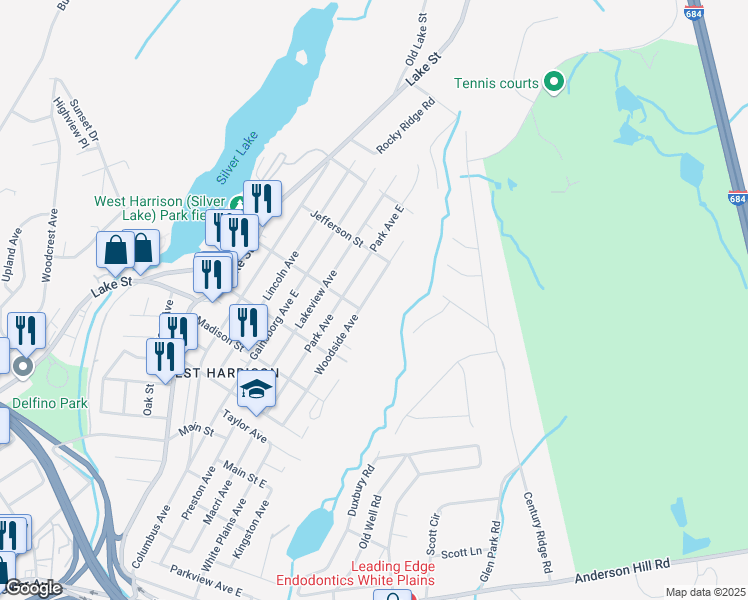 map of restaurants, bars, coffee shops, grocery stores, and more near 134 Woodside Avenue in Harrison