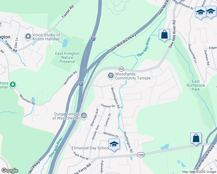 map of restaurants, bars, coffee shops, grocery stores, and more near 80 Worthington Road in White Plains