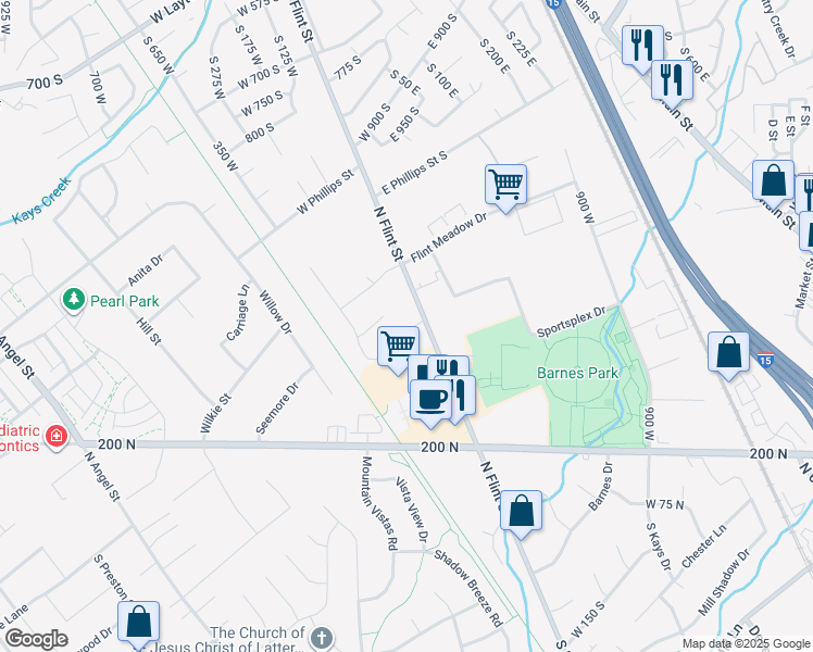 map of restaurants, bars, coffee shops, grocery stores, and more near 1432 Pleasant View Drive in Kaysville